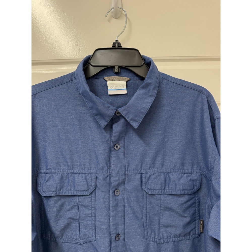 Columbia Mens Large Long Sleeve Outdoor Hiking Shirt Blue Omni-Wick Button-Up